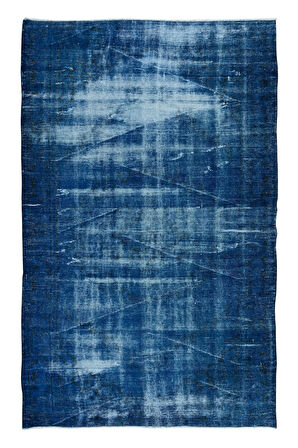 177x280 cm Mavi Tonlarda El Dokuması Halı, Modern El Düğümlü Halı, Eski Türk Halısı