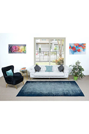 176x274 cm Mavi Oturma Odası Halısı, Yenilenmiş Lacivert Halı, El Düğümlü Alan Halısı