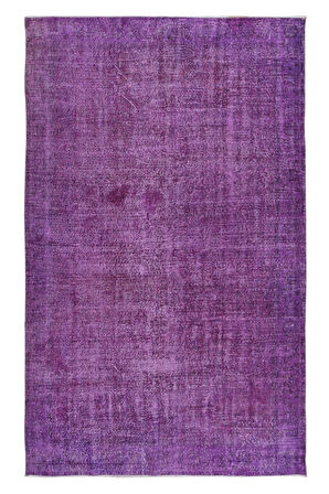 185x298 cm El Yapımı Mor Halı, El Dokuması Eski Halı, Yenilenmiş Türk Halısı