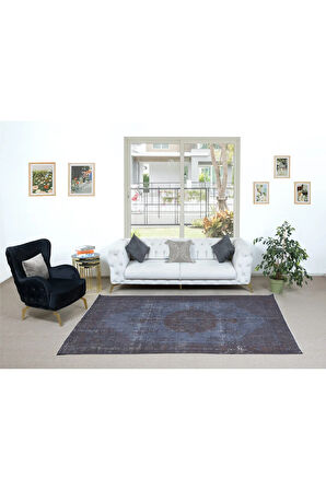 186x280 cm El Düğümlü Mavi Halı, Modern El Dokuması Yün ve Pamuktan Yapılmış Alan Halısı