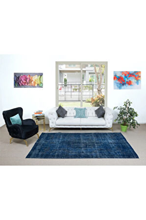 186x294 cm Mavi Salon Halısı, El Dokuması Yünlü Türk Halısı, Pamuklu Alan Halısı