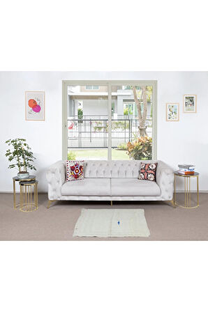 106x100 cm Doğal Boyasız Bej Yünden Minimalist Eski El Yapımı Anadolu Küçük Tülü Halı