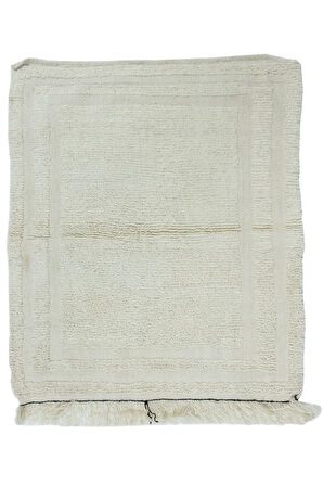 94x112 cm Doğal Boyasız Bej Yünden Minimalist Eski El Yapımı Anadolu Küçük Tülü Halı