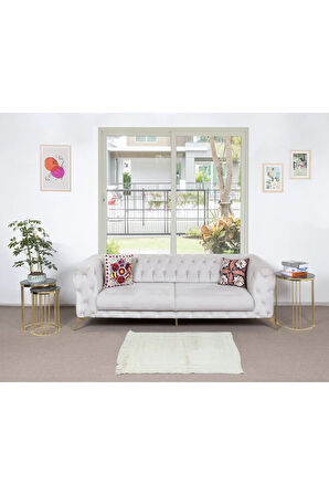 96x120 cm Eski Anadolu Tülü Halısı, %100 Doğal Yün, Minimalist Düz Bej Küçük Halı