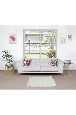 110x115 cm Eski Anadolu "Tülü" Halısı, %100 Doğal Yün, Minimalist Düz Bej Küçük Halı