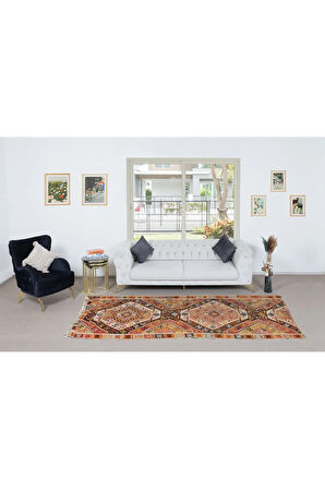 148x280 cm Eski Anadolu Kilimi, Düz Dokuma Renkli Halı, %100 Yünden Yapılmıştır