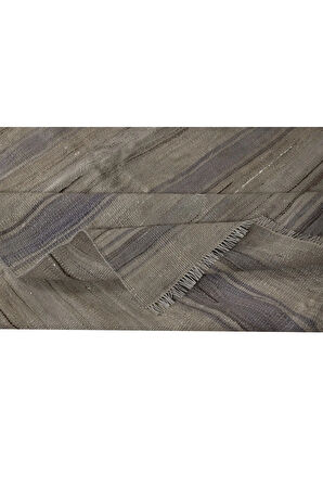 132x370 cm Düz Dokuma Türk Yolluk Kilim, Eski Çizgili Yün Koridor Halısı