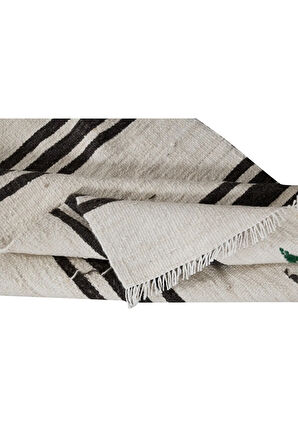 59x305 cm Krem rengi, Koyu Kahve Çizgili Eski Anadolu Dar Kilim Yolluk, Düz Dokuma Koridor Halısı