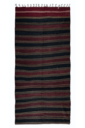 156x330 cm El Dokuma Çizgili Anadolu Kilim Halısı, Düz Dokuma Eski Halı %100 Yün