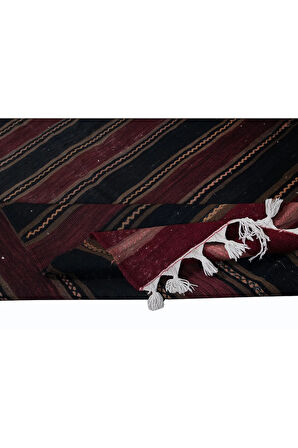 156x330 cm El Dokuma Çizgili Anadolu Kilim Halısı, Düz Dokuma Eski Halı %100 Yün