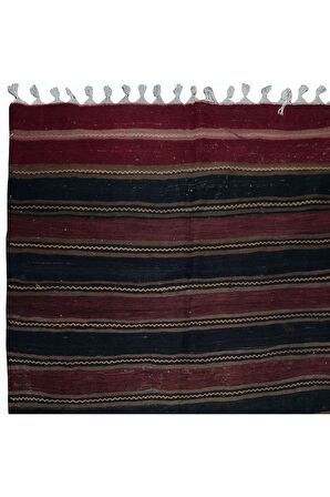 156x330 cm El Dokuma Çizgili Anadolu Kilim Halısı, Düz Dokuma Eski Halı %100 Yün