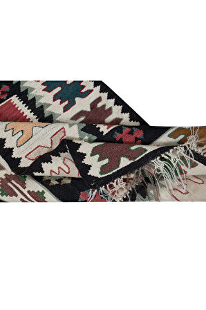 66x287 cm Düz Dokuma Renkli Dar Yolluk Kilim, El Dokuma Geometrik Türk Koridor Halısı