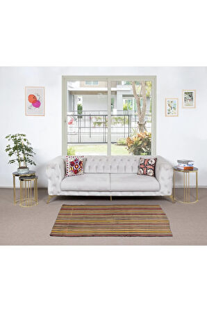 123x166 cm Renkli El Dokuma Anadolu Kilimi, Düz Dokuma Eski Halı, %100 Yün