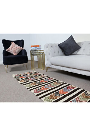 66x460 cm Koridor Dekoru için Düz Dokuma Dar ve Uzun Yolluk Kilim, El Dokum Koridor Halısı