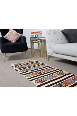 66x460 cm Koridor Dekoru için Düz Dokuma Dar ve Uzun Yolluk Kilim, El Dokum Koridor Halısı