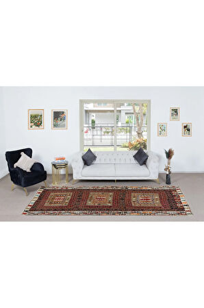 170x335 cm Eski Çizgili El Dokuma Türk Kilimi Geometrik Desenli 'Düz Dokuma', Tamamı Yün