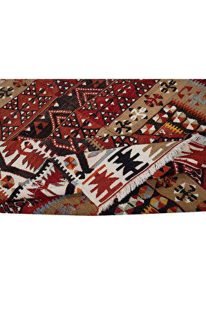 170x335 cm Eski Çizgili El Dokuma Türk Kilimi Geometrik Desenli 'Düz Dokuma', Tamamı Yün