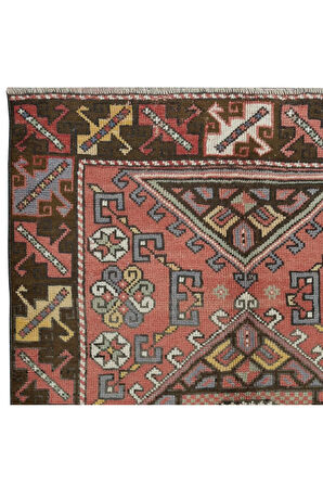 119x173 cm El Yapımı Geometrik Madalyon Tasarımlı Halı, 1960'lardan Halı, Eski Türk Kırmızı Halı