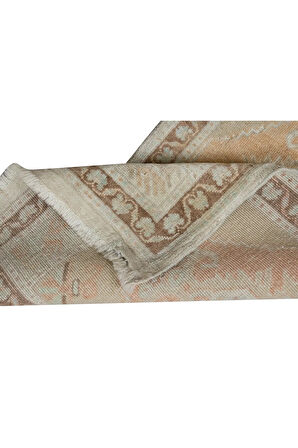 50x92 cm Sessiz Renklerde Eski Uşak Küçük Halı. El yapımı paspas veya banyo paspası. 60 Yıllık Halı