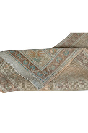 50x98 cm Solmuş Orta Yüzyıl Uşak Küçük Halı, El Yapımı Paspas, Bej Türk Hamam Paspası