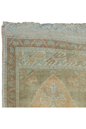 50x98 cm Solmuş Orta Yüzyıl Uşak Küçük Halı, El Yapımı Paspas, Bej Türk Hamam Paspası