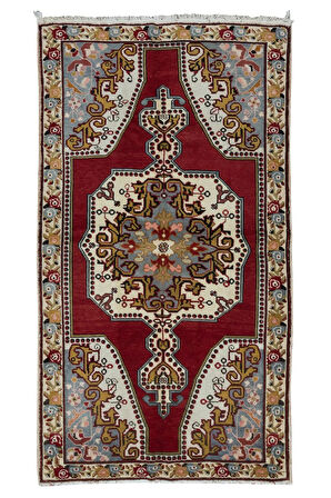 138x242 cm Bordo Kırmızı Geleneksel Halı, 1960'lardan Halı, El Yapımı Türk Halısı, %100 Yün