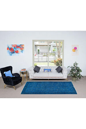 150x249 cm Modern Ev ve Ofis Dekoru için Mavi Halı, El Yapımı Anadolu Halı
