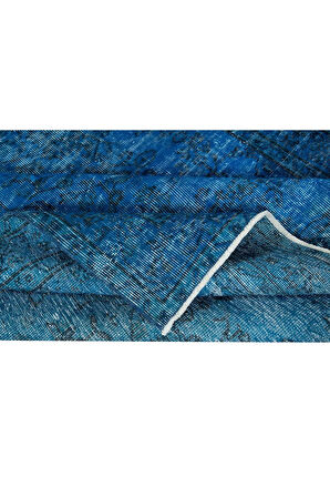 169x248 cm Yenilenmiş Mavi El Yapımı Halı, Modern Yün ve Pamuktan Yapılmış Eski Halı