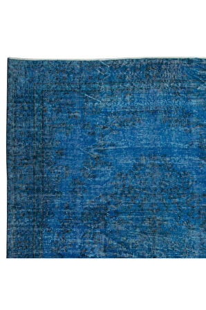 169x248 cm Yenilenmiş Mavi El Yapımı Halı, Modern Yün ve Pamuktan Yapılmış Eski Halı