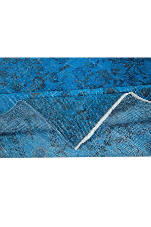192x305 cm Mavi El Yapımı Halı, Yenilenmiş Eski Halı, Çiçekli Bahçe Desenli Halı
