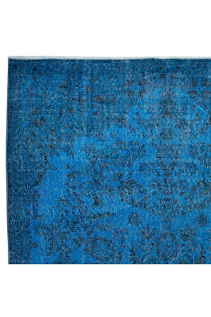 192x305 cm Mavi El Yapımı Halı, Yenilenmiş Eski Halı, Çiçekli Bahçe Desenli Halı