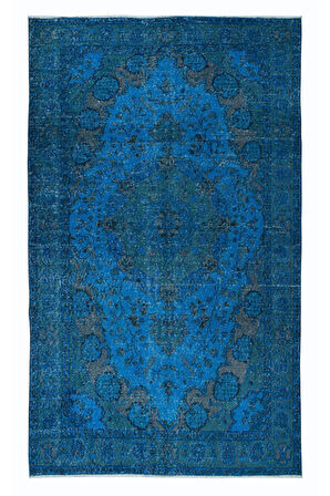 160x273 cm Mavi Renkli El Dokuması Halı, Yenilenmiş Modern Türk Halısı