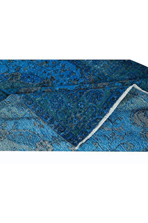 160x273 cm Mavi Renkli El Dokuması Halı, Yenilenmiş Modern Türk Halısı