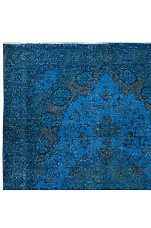 160x273 cm Mavi Renkli El Dokuması Halı, Yenilenmiş Modern Türk Halısı