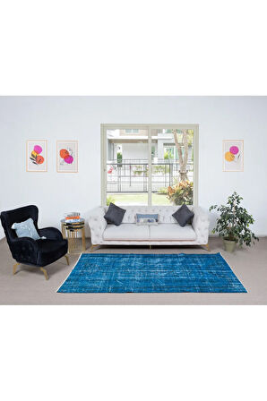 144x245 cm Mavi El Yapımı Anadolu Halısı, Çağdaş Ev ve Ofis Dekoru Halı