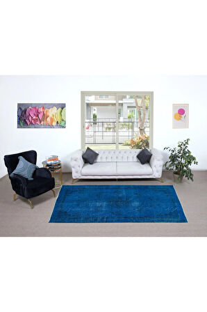 156x268 cm Modern El Yapımı Mavi Renkli Türk Halısı, 100% El Dokuması Alan Halısı