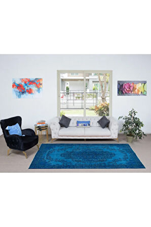 167x286 cm Çağdaş El Yapımı Mavi Renkli Türk Halısı, 100% El Yapımı Alan Halısı