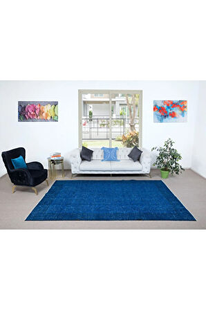 208x305 cm Ev Dekoru Halı, El Dokuması Mavi Tonlarda Modern Halı, Oturma Odası Dekoru Halı