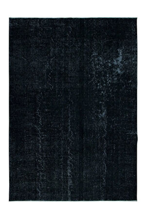 208x297 cm El Dokuması Büyük Halı, Düz Siyah Modern Halı, El Yapımı Yünlü Halı