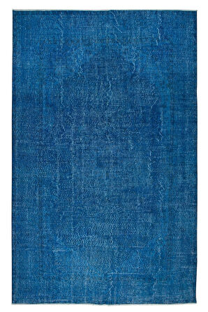 210x313 cm Mavi Oturma Odası Halısı, Yenilenmiş Türk Halısı, El Düğümlü Alan Halısı