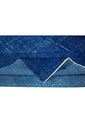 210x280 cm El Düğümlü Mavi Halı, Modern El Dokuması Yün ve Pamuktan Yapılmış Alan Halısı