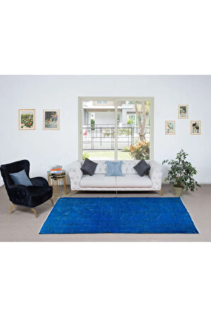 173x285 cm El Düğümlü Mavi Halı, Dekoratif El Dokuması Yün ve Pamuktan Yapılmış Alan Halısı