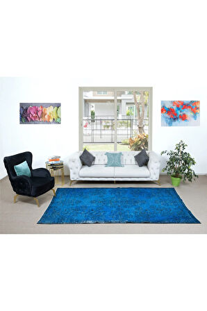 183x298 cm Modern El Yapımı Halı, Mavi Çocuk Odası Halı, Mavi Ev Dekoru