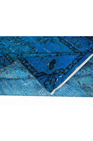 159x278 cm El Yapımı Türk Halısı, Mavi El Dokuması Halı, Modern Yünlü Halı