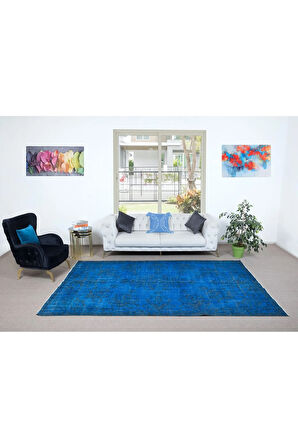 203x320 cm Modern Ev ve Ofis Dekoru için Mavi Halı, El Yapımı Anadolu Büyük Halı