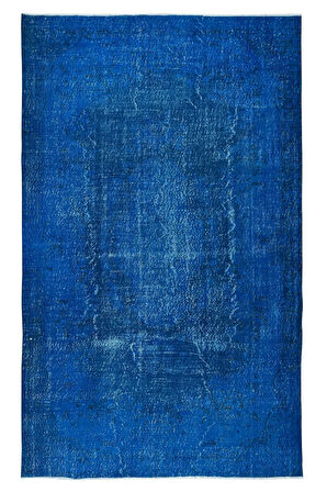 186x298 cm Yenilenmiş Mavi El Yapımı Halı, Modern Yün ve Pamuktan Yapılmış Eski Halı