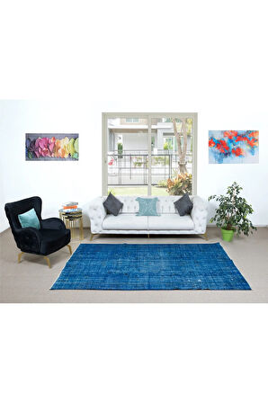 178x268 cm Mavi El Yapımı Halı, Yenilenmiş Eski Halı, Yeniden Boyanmış Modern Halı