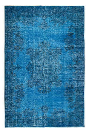 178x275 cm Mavi El dokuması Halı, Yenilenmiş Vintage Halı, Yeniden Boyanmış Eski Halı