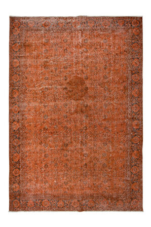 212x313 cm Turuncu Tonlarda El Dokuması Halı, Modern El Düğümlü Halı, Eski Türk Halısı