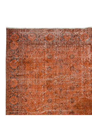 212x313 cm Turuncu Tonlarda El Dokuması Halı, Modern El Düğümlü Halı, Eski Türk Halısı